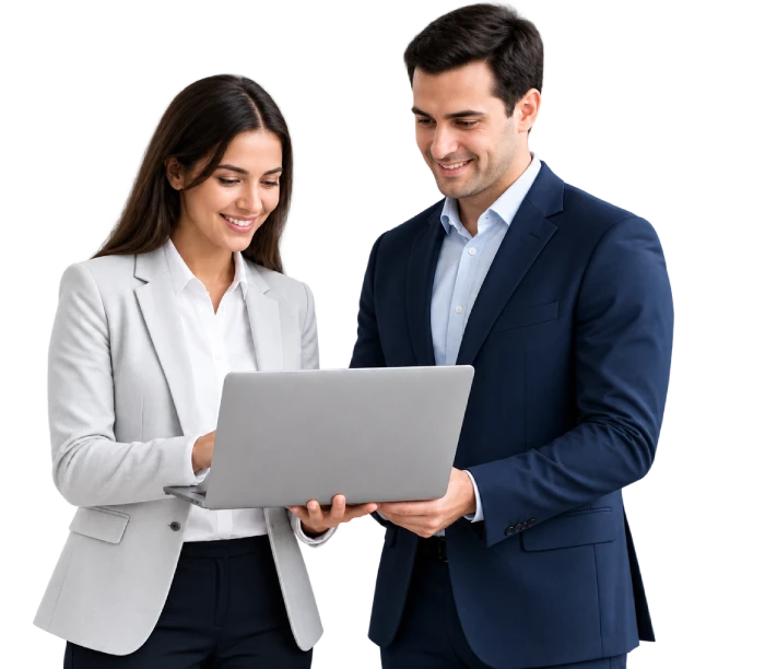 Business professionals reviewing company data