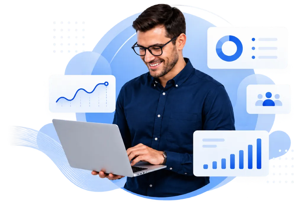 Business professional working with B2B data
